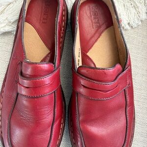 Born Men's Deep Red Leather Slip-Ons